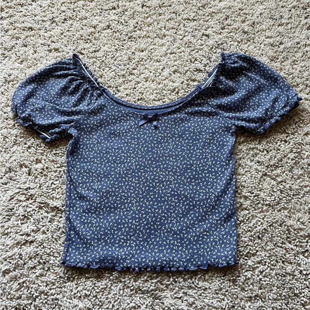 Blue Floral Women's Off The Shoulder Crop Top